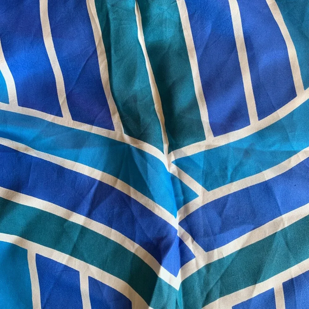 Scarves by Vera Blue Geometric Striped Silk Rayon Scarf‎ Japan